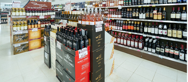 wall display of wine bottles